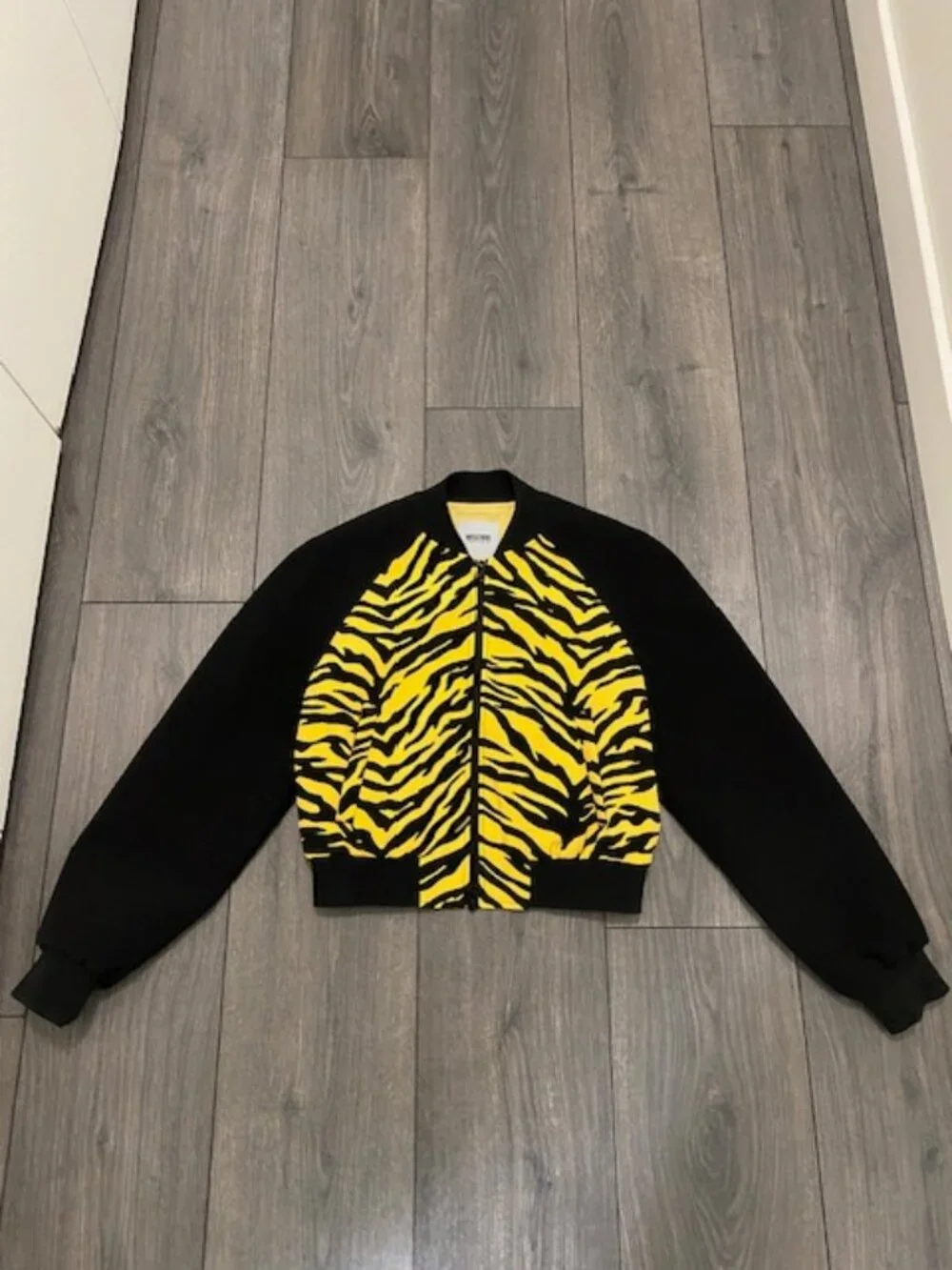 Moschino Zebra Print Cropped Bomber Jacket Size 6 NWT